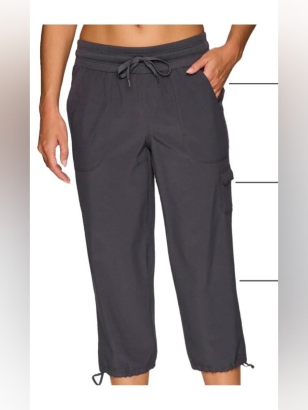 RBX Charcoal Drawstring Crop Cargo Capris Pants, XL